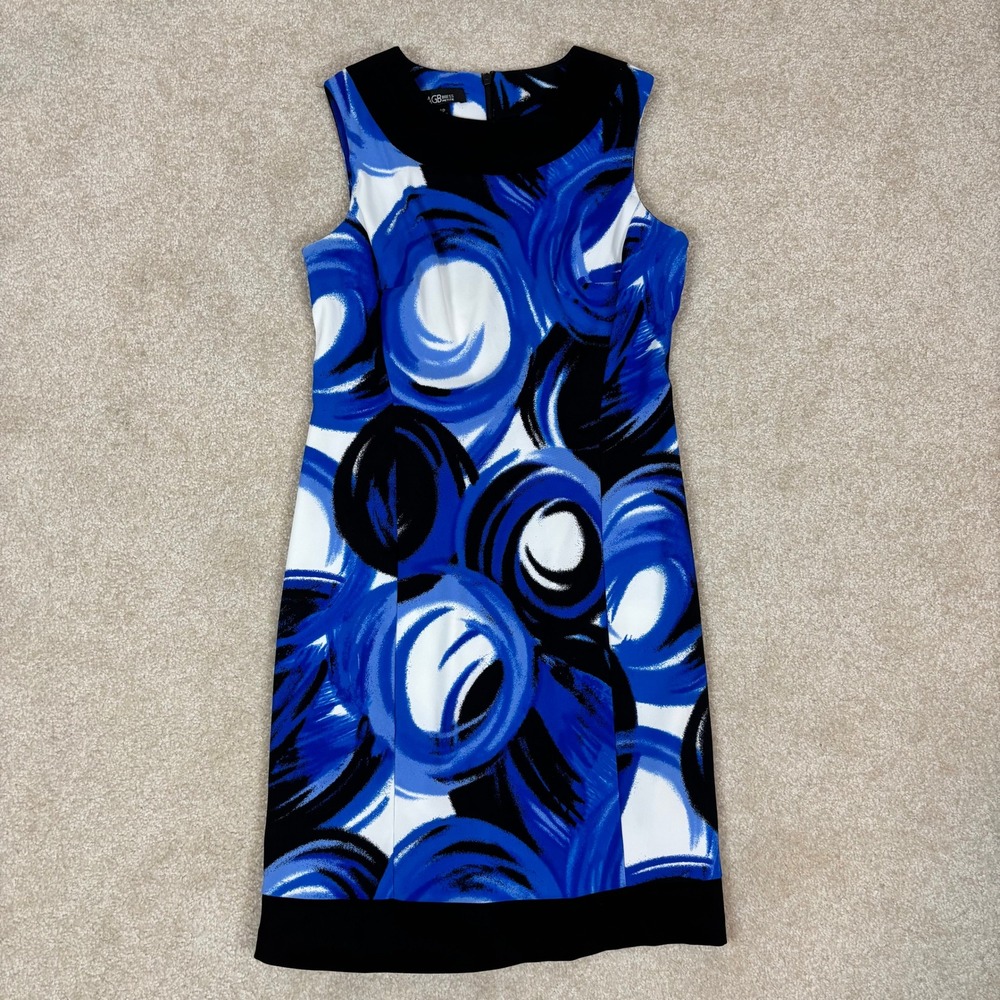 AGB Dress Petite Size 4P Royal Blue Black Abstract Swirl Sleeveless Sheath Dress